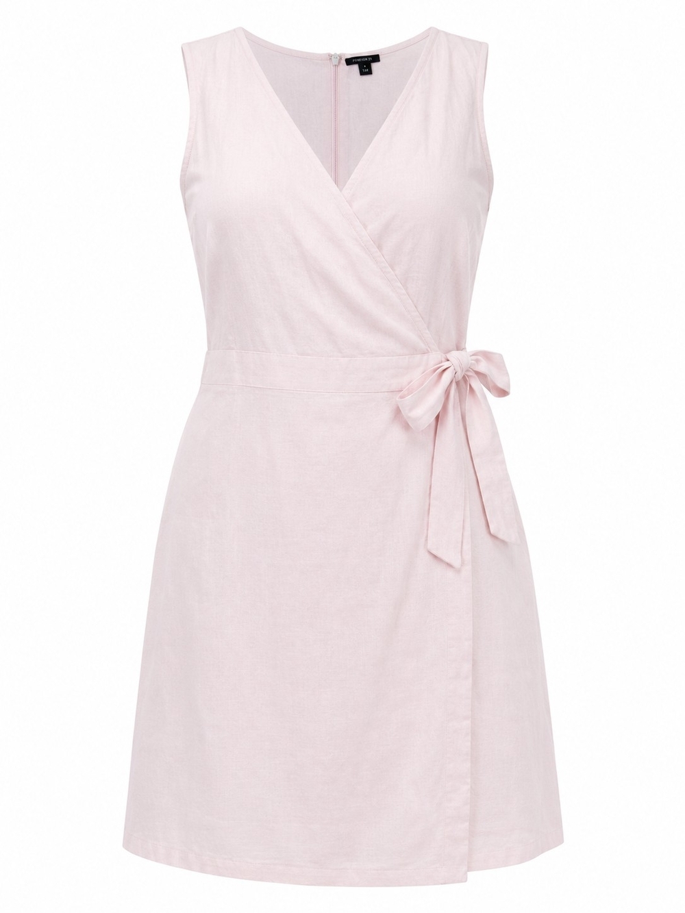ANN TAYLOR | Pastel Pink Linen Blend Faux Wrap Tie Midi Dress Cottagecore | 14